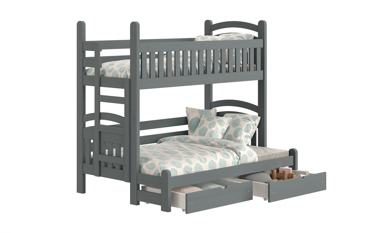 Łóżko piętrowe Amely Maxi lewostronne - grafit, 80x200/140x200 drewniane, podwójne łóżko z szufladami