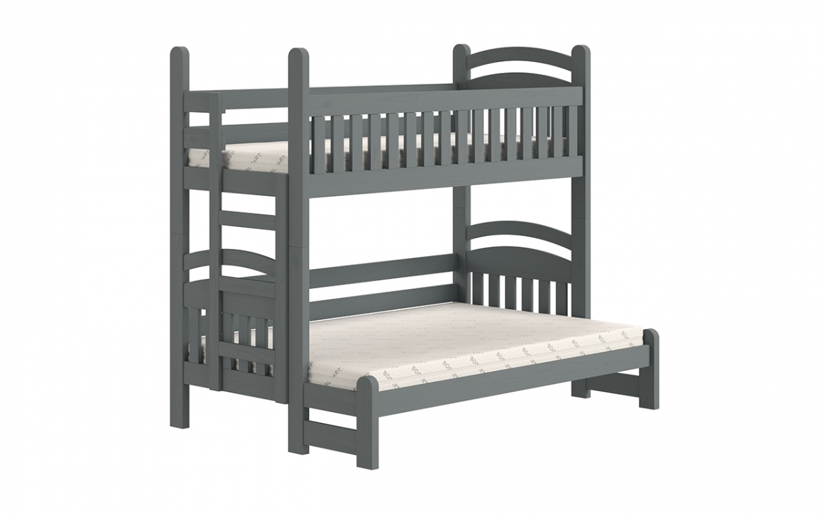 Łóżko piętrowe Amely Maxi lewostronne - grafit, 90x200/120x200 łóżko drewniane z drabinką  