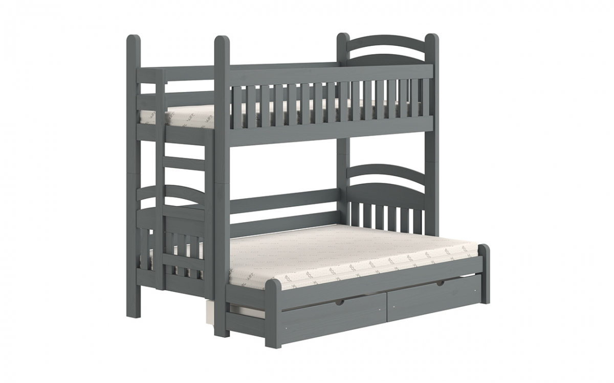 Łóżko piętrowe Amely Maxi lewostronne - grafit, 90x200/120x200 łóżko piętrowe z szufladami na pościel 