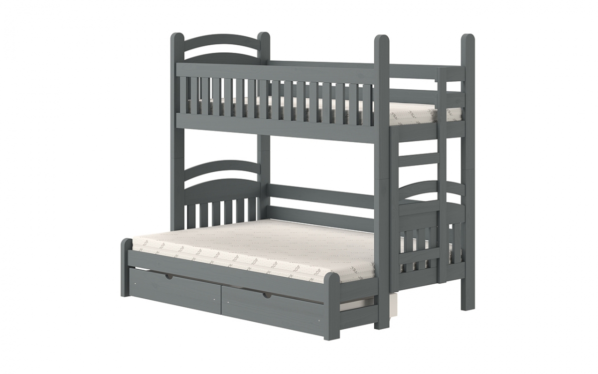 Łóżko piętrowe Amely Maxi prawostronne - grafit, 80x200/140x200 grafitowe łóżko z drabinką  