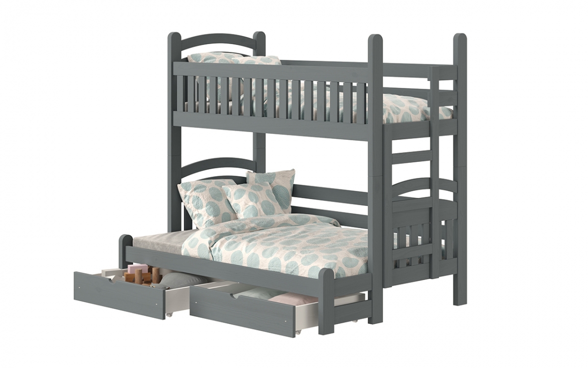 Łóżko piętrowe Amely Maxi prawostronne - grafit, 90x200/120x200 grafitowe łóżko z szufladami 