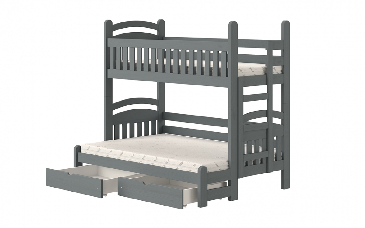 Łóżko piętrowe Amely Maxi prawostronne - grafit, 90x200/140x200 grafitowe łóżko piętrowe, wysokie 