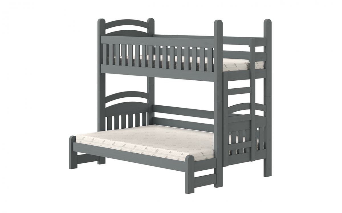 Łóżko piętrowe Amely Maxi prawostronne - grafit, 90x200/140x200 szare łóżko piętrowe z szerokim spaniem na dole  