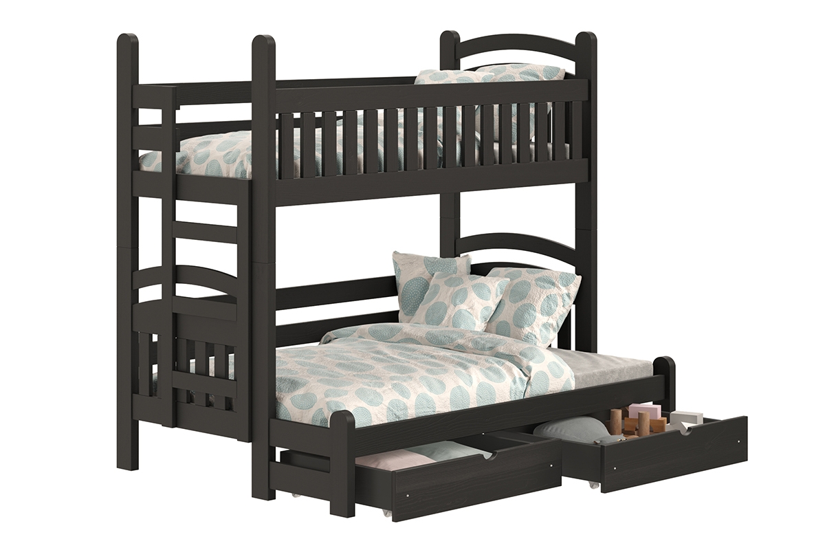 Łóżko piętrowe Amely Maxi lewostronne - czarny, 80x200/140x200 czarne łóżko piętrowe z drabinką  