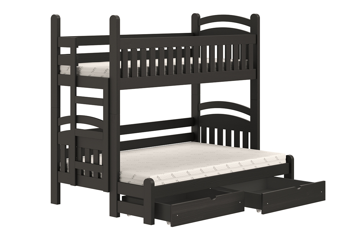 Łóżko piętrowe Amely Maxi lewostronne - czarny, 80x200/140x200 czarne łóżko piętrowe 