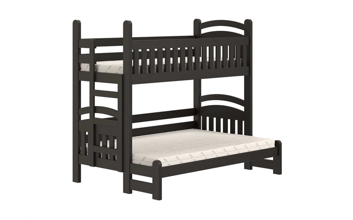 Łóżko piętrowe Amely Maxi lewostronne - czarny, 90x200/140x200 czarne łóżeczko piętrowe z drewnianą barierką  