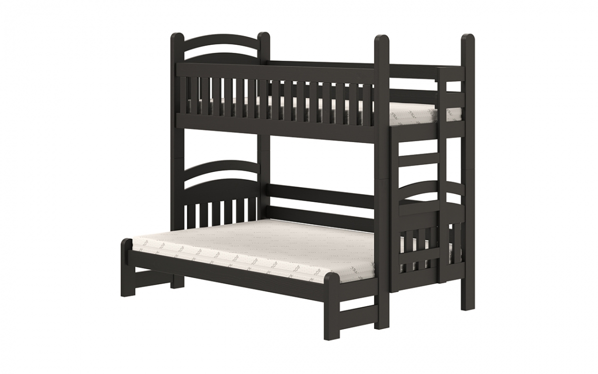 Łóżko piętrowe Amely Maxi prawostronne - czarny, 80x200/140x200 czarne łóżko z szerokim miejscem na dole  