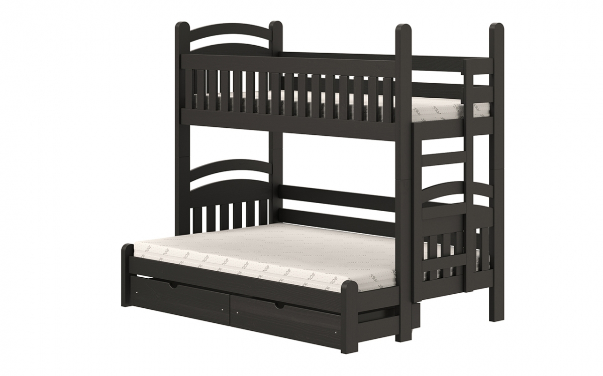 Łóżko piętrowe Amely Maxi prawostronne - czarny, 80x200/140x200 czarne łóżko piętrowe z drabinką  