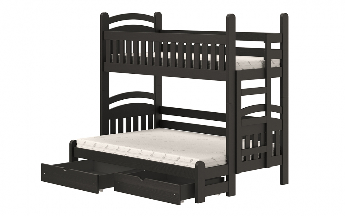 Łóżko piętrowe Amely Maxi prawostronne - czarny, 80x200/140x200 czarne łóżko z szufladami 