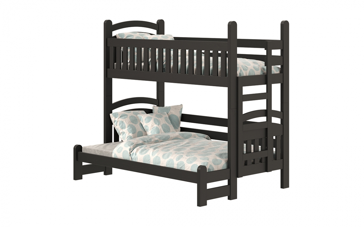 Łóżko piętrowe Amely Maxi prawostronne - czarny, 90x200/140x200 drewniane łóżko piętrowe, w czarnym kolorze 