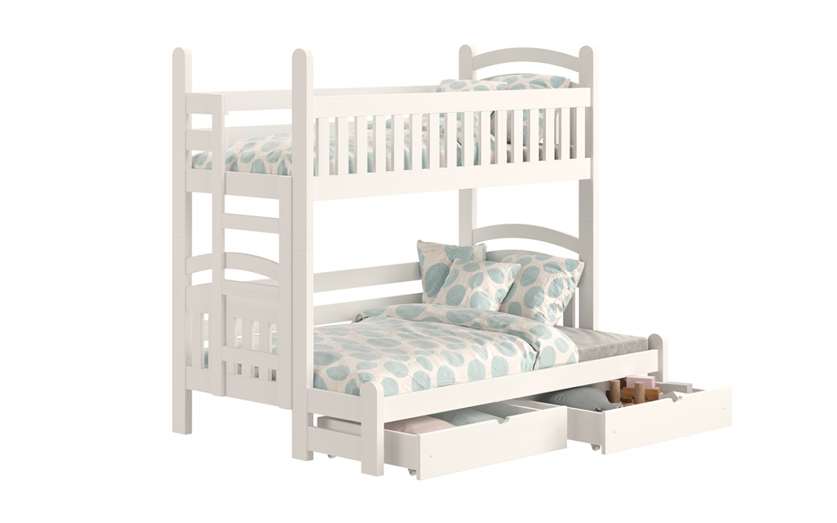 Łóżko piętrowe Amely Maxi lewostronne - biały, 90x200/120x200 białe łóżko piętrowe z szufladami na zabawki 
