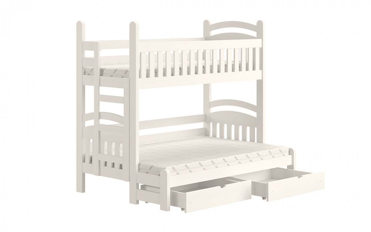 Łóżko piętrowe Amely Maxi lewostronne - biały, 90x200/140x200 białe łóżko dziecięce  