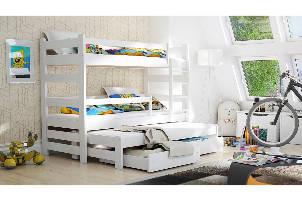Łóżko dziecięce piętrowe wysuwane Alis - biały, 90x190 Łóżko piętrowe wysuwane Alis - Kolor Biały - aranżacja