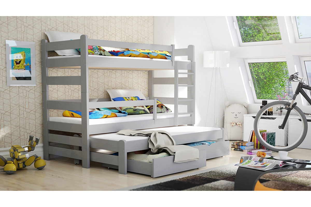 Łóżko dziecięce piętrowe wysuwane Alis - szary, 90x200 Łóżko piętrowe wysuwane Alis - Kolor Szary - aranżacja
