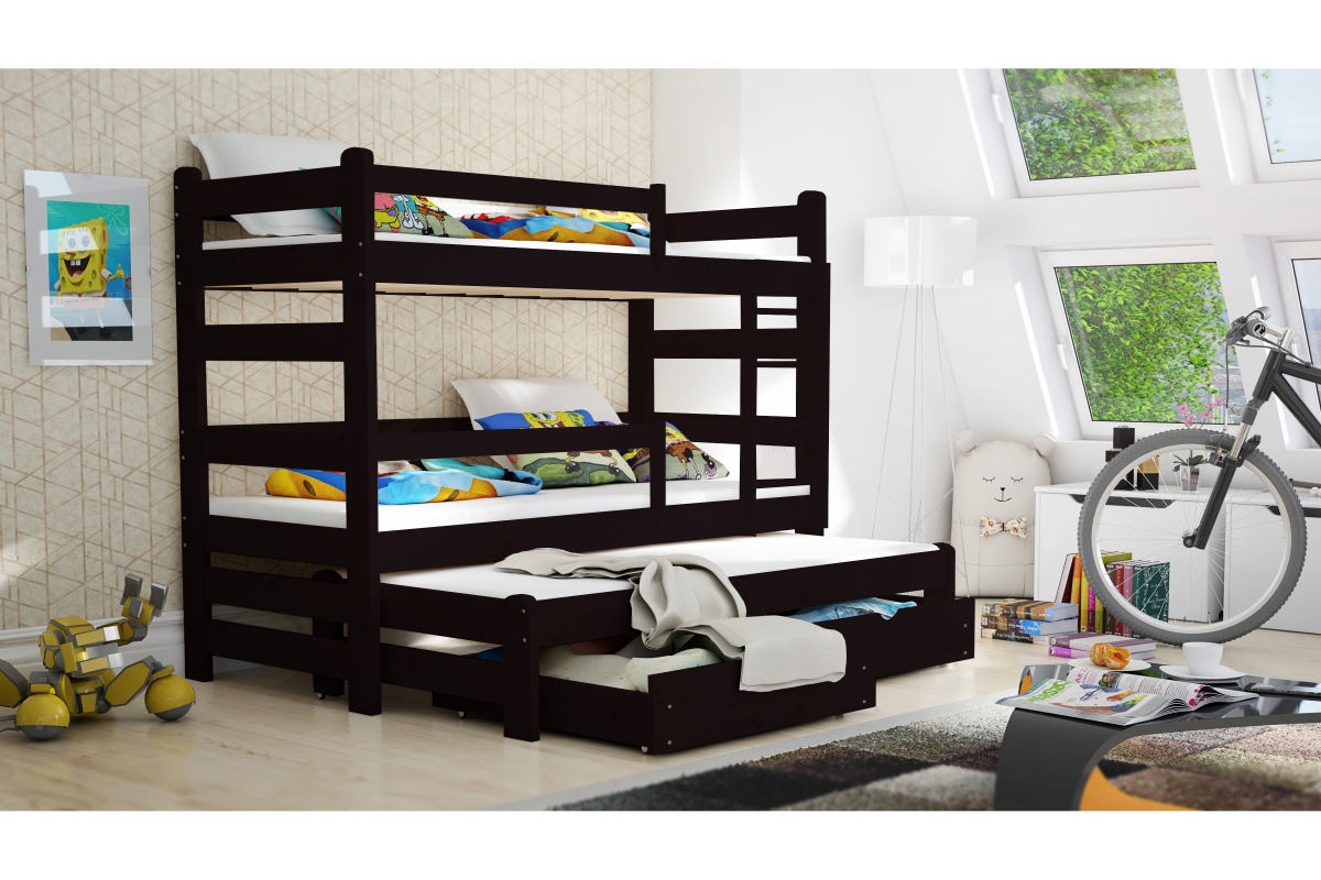 Łóżko dziecięce piętrowe wysuwane Alis - czarny, 90x190 Łóżko piętrowe wysuwane Alis - Kolor Czarny - aranżacja
