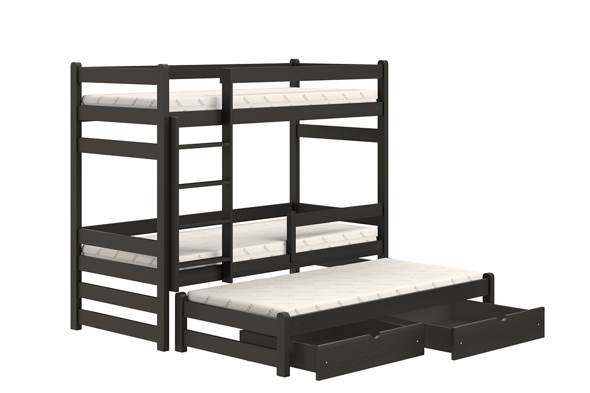 Łóżko dziecięce piętrowe wysuwane Alis - czarny, 90x180 Łóżko piętrowe wysuwane Alis - Kolor Czarny 