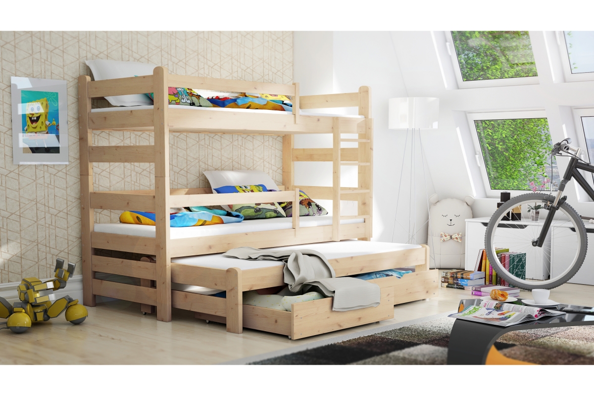 Łóżko dziecięce piętrowe wysuwane Alis - sosna, 90x200 Łóżko piętrowe wysuwane Alis - Kolor Sosna 