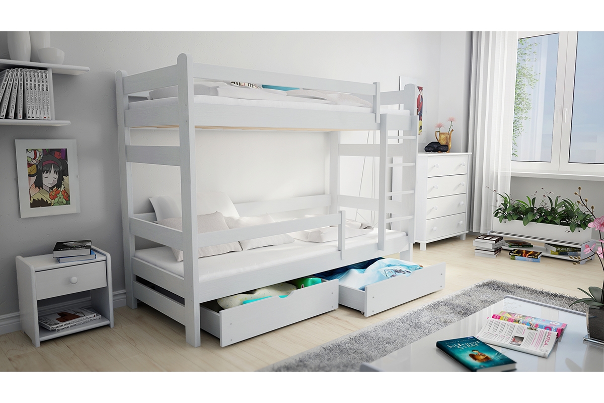 Łóżko dziecięce piętrowe Alis - biały, 90x200 Łóżko dziecięce piętrowe Alis - Kolor Biały - aranżacja
