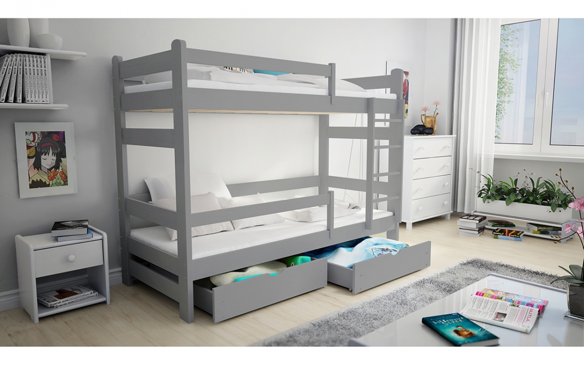 Łóżko dziecięce piętrowe Alis - szary, 90x180 Łóżko dziecięce piętrowe Alis - Kolor Szary - aranżacja