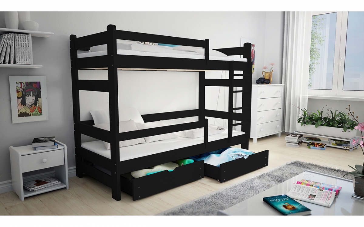 Łóżko dziecięce piętrowe Alis - czarny, 80x200 Łóżko dziecięce piętrowe Alis - Kolor Czarny - aranżacja