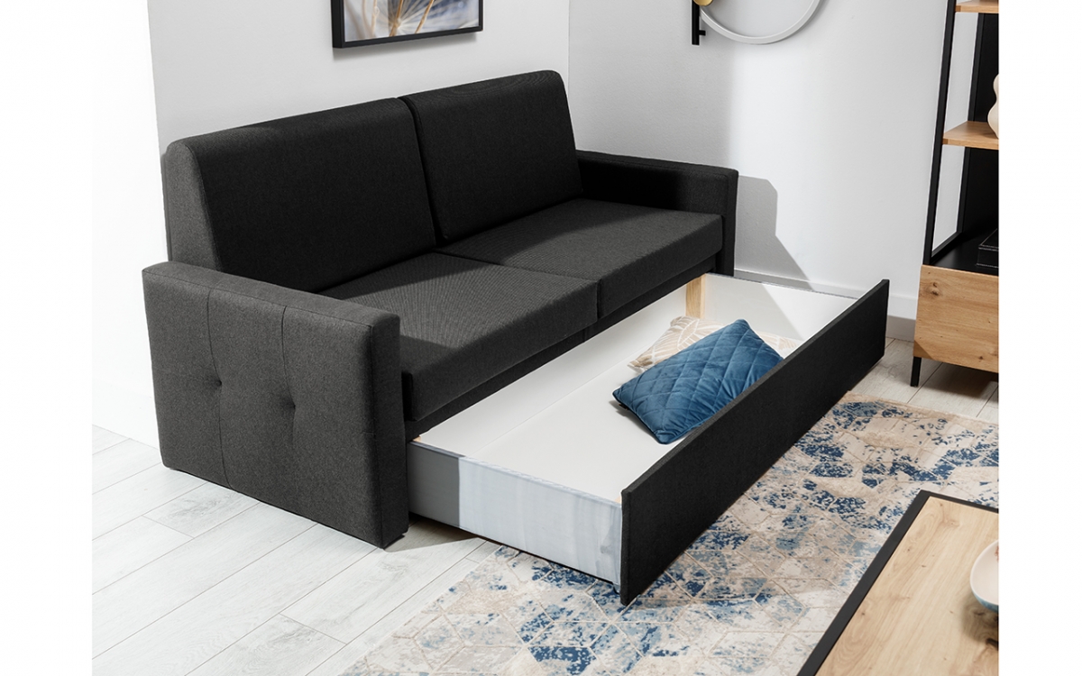Sofa do półkotapczanu Elegantia 140 cm - Austin 21 Black czarna sofa z pojemną szufladą 