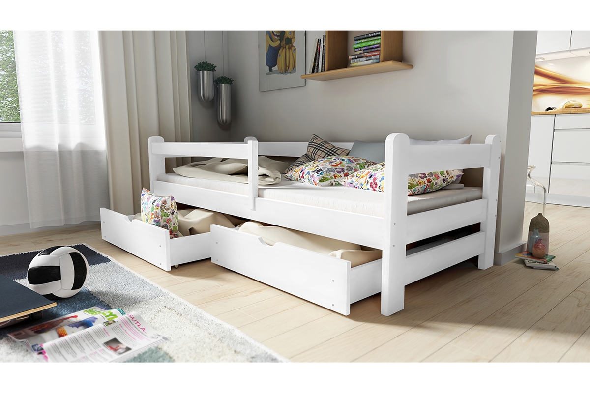 Łóżko dziecięce parterowe Alis - biały, 90x200 Łóżko dziecięce parterowe Alis - Kolor Biały - aranżacja