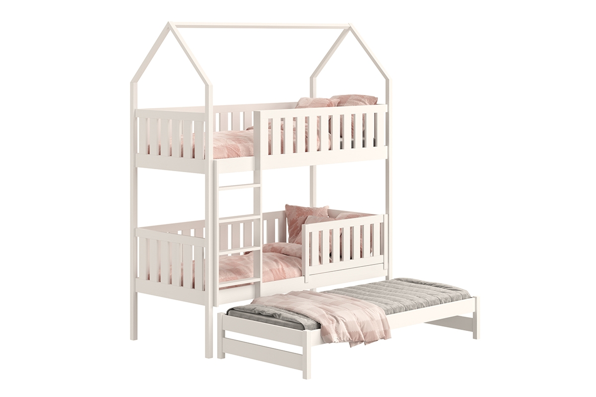 Łóżko dziecięce domek piętrowe wysuwane Nemos - biały, 90x200 Łóżko dziecięce piętrowe wyjazdowe Nemos - kolor Biały 