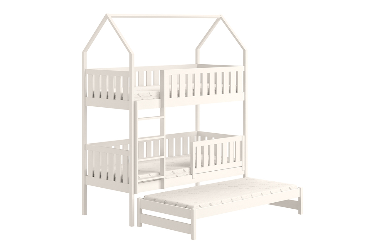 Łóżko dziecięce domek piętrowe wysuwane Nemos - biały, 80x200 Łóżko dziecięce piętrowe wyjazdowe Nemos - kolor Biały 