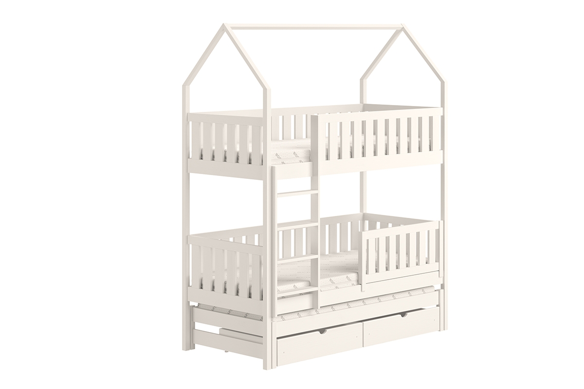 Łóżko dziecięce domek piętrowe wysuwane Nemos - biały, 80x190 Łóżko dziecięce piętrowe wyjazdowe Nemos - kolor Biały 