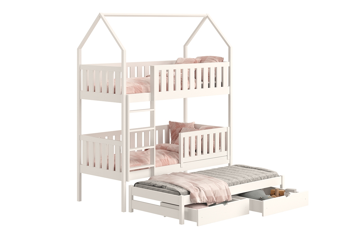Łóżko dziecięce domek piętrowe wysuwane Nemos - biały, 80x160 Łóżko dziecięce piętrowe wyjazdowe Nemos - kolor Biały 