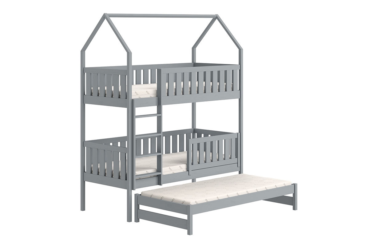 Łóżko dziecięce domek piętrowe wysuwane Nemos - szary, 80x180 Łóżko dziecięce piętrowe wyjazdowe Nemos - kolor Szary 