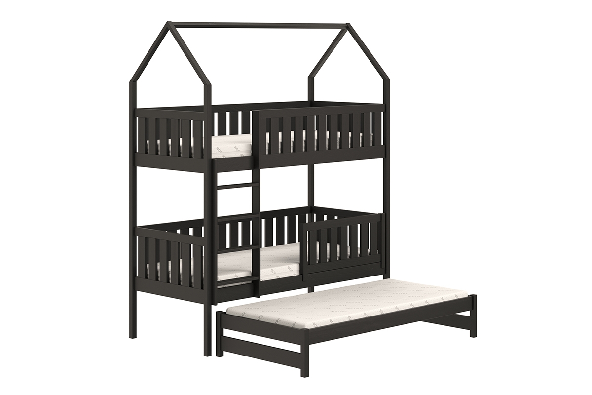 Łóżko dziecięce domek piętrowe wysuwane Nemos - czarny, 90x180 Łóżko dziecięce piętrowe wyjazdowe Nemos - kolor Czarny 