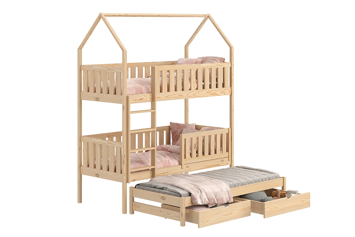 Łóżko dziecięce domek piętrowe wysuwane Nemos - sosna, 90x180 Łóżko dziecięce piętrowe wyjazdowe Nemos - kolor Sosna 