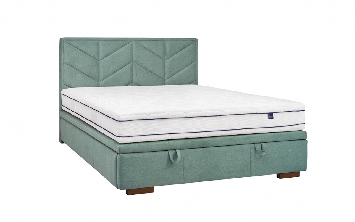 Łóżko sypialniane z tapicerowanym stelażem i pojemnikiem Lindi - 160x200, nogi wenge  łóżko tapicerowane Lindi ze stelażem 