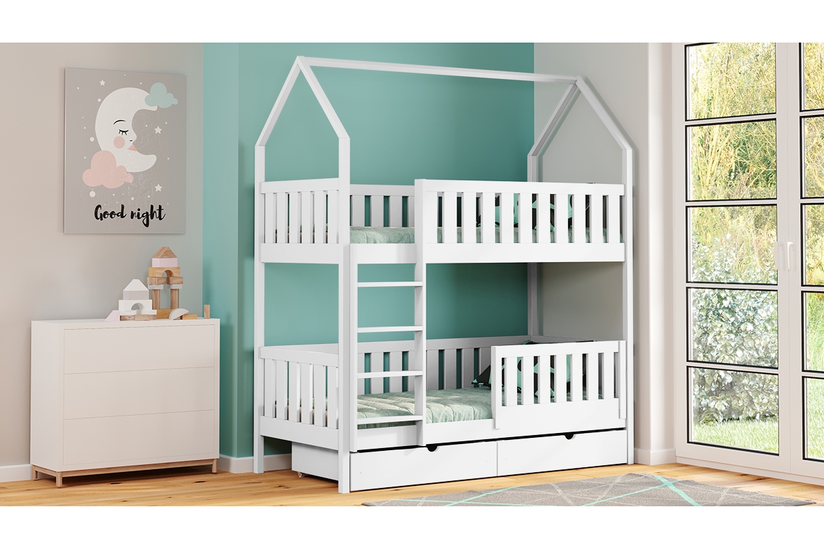 Łóżko dziecięce domek piętrowe Nemos - biały, 90x180 Łóżko dziecięce piętrowe Nemos - kolor Biały