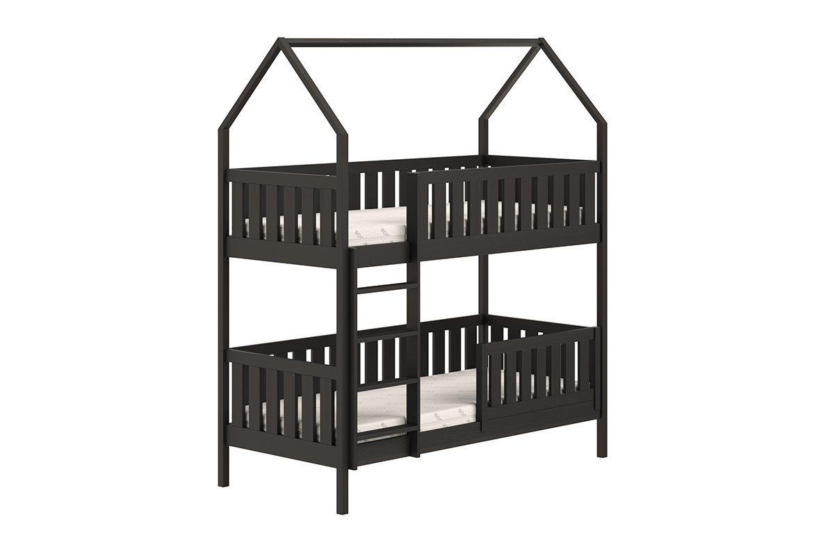 Łóżko dziecięce domek piętrowe Nemos - czarny, 90x200 Łóżko dziecięce piętrowe Nemos - kolor Czarny 