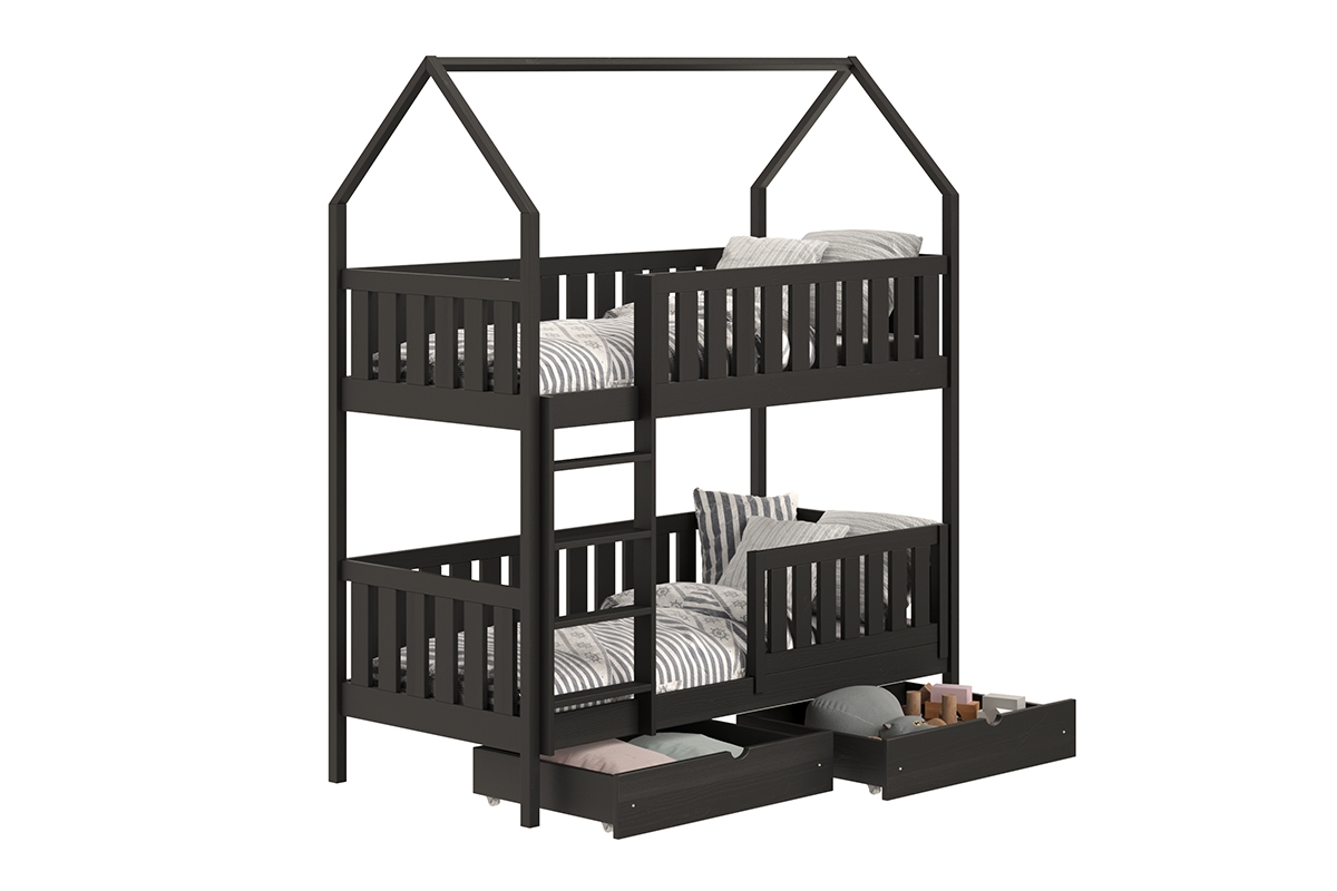 Łóżko dziecięce domek piętrowe Nemos - czarny, 80x200 Łóżko dziecięce piętrowe Nemos - kolor Czarny 