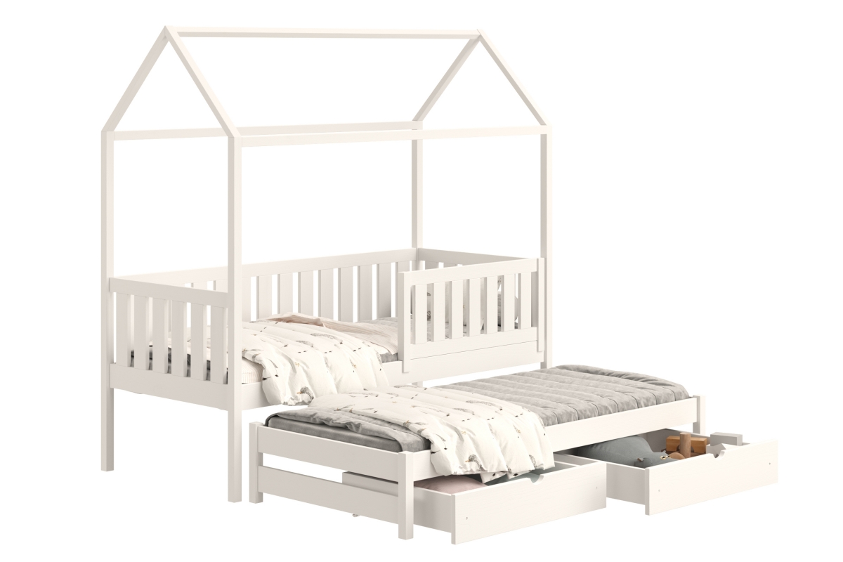 Łóżko dziecięce domek parterowe wysuwane Nemos - biały, 90x200 Łóżko dziecięce parterowe wyjazdowe Nemos - kolor Biały 