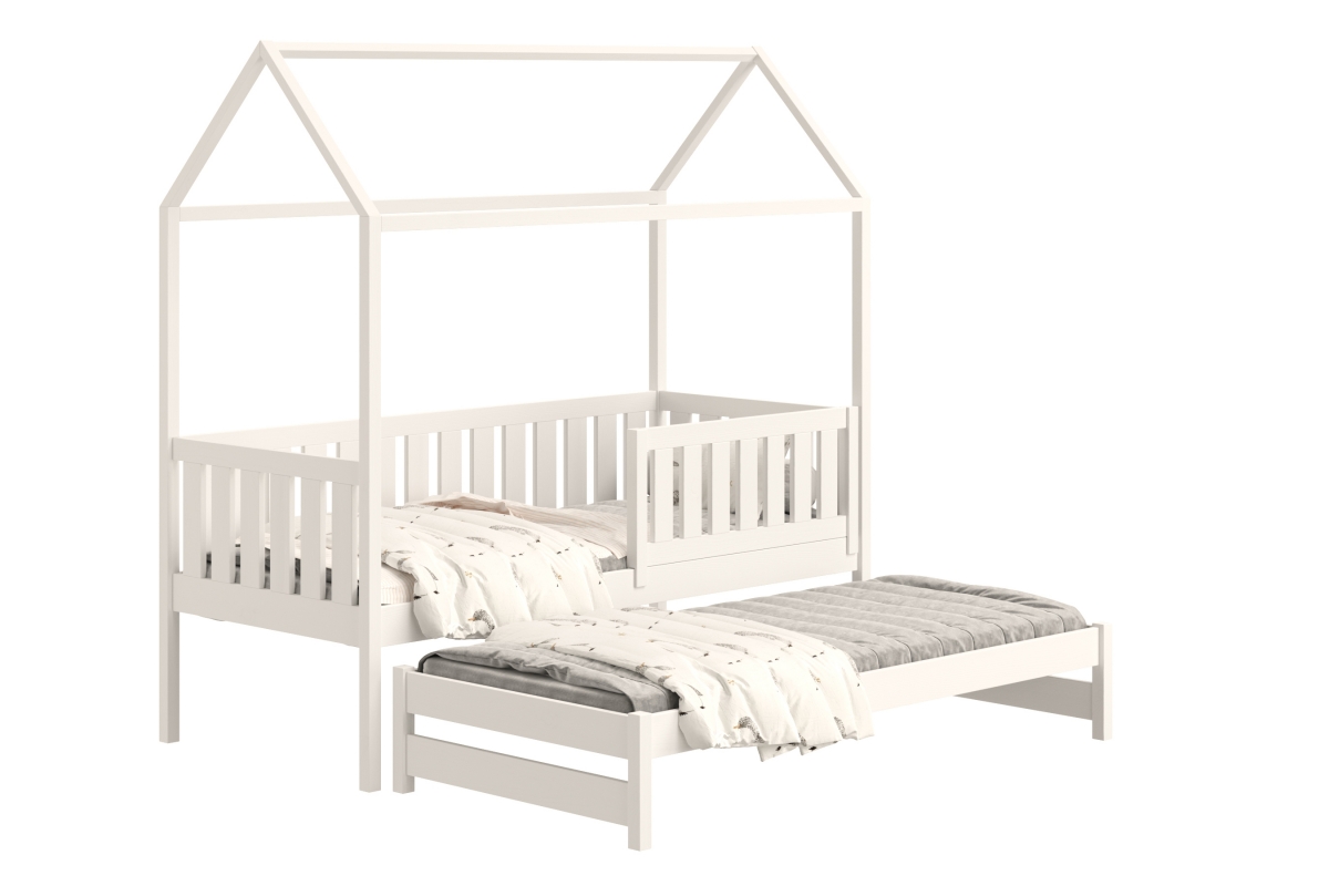 Łóżko dziecięce domek parterowe wysuwane Nemos - biały, 90x190 Łóżko dziecięce parterowe wyjazdowe Nemos - kolor Biały 
