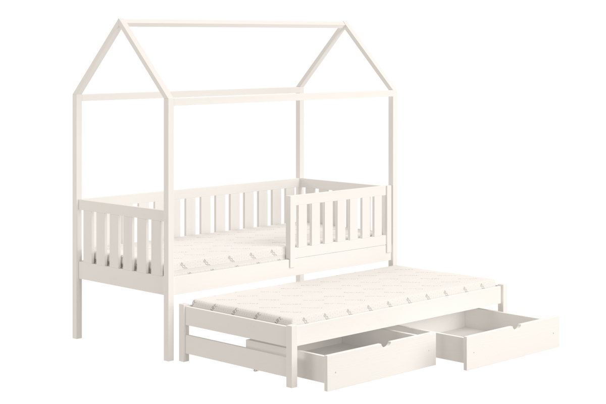 Łóżko dziecięce domek parterowe wysuwane Nemos - biały, 80x200 Łóżko dziecięce parterowe wyjazdowe Nemos - kolor Biały 