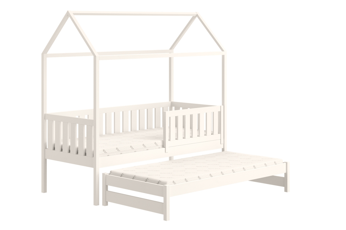 Łóżko dziecięce domek parterowe wysuwane Nemos - biały, 80x160 Łóżko dziecięce parterowe wyjazdowe Nemos - kolor Biały 