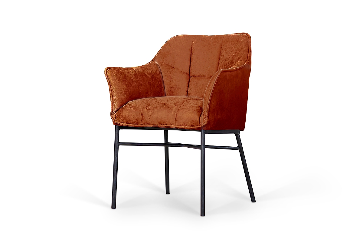 Krzesło tapicerowane z podłokietnikami Rozalio - rudy Salvador 14 / czarne nogi pomarańczowe krzesło