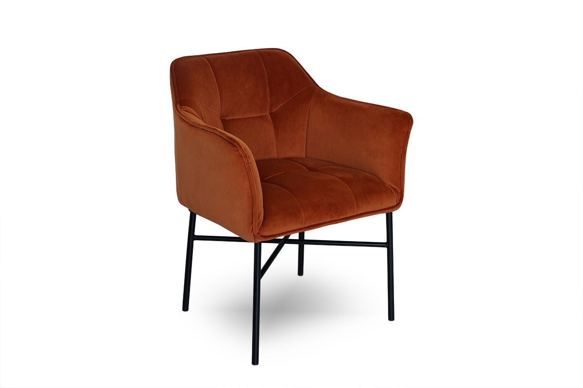 Krzesło tapicerowane z podłokietnikami Rozalio - rudy Salvador 14 / czarne nogi rude krzesło