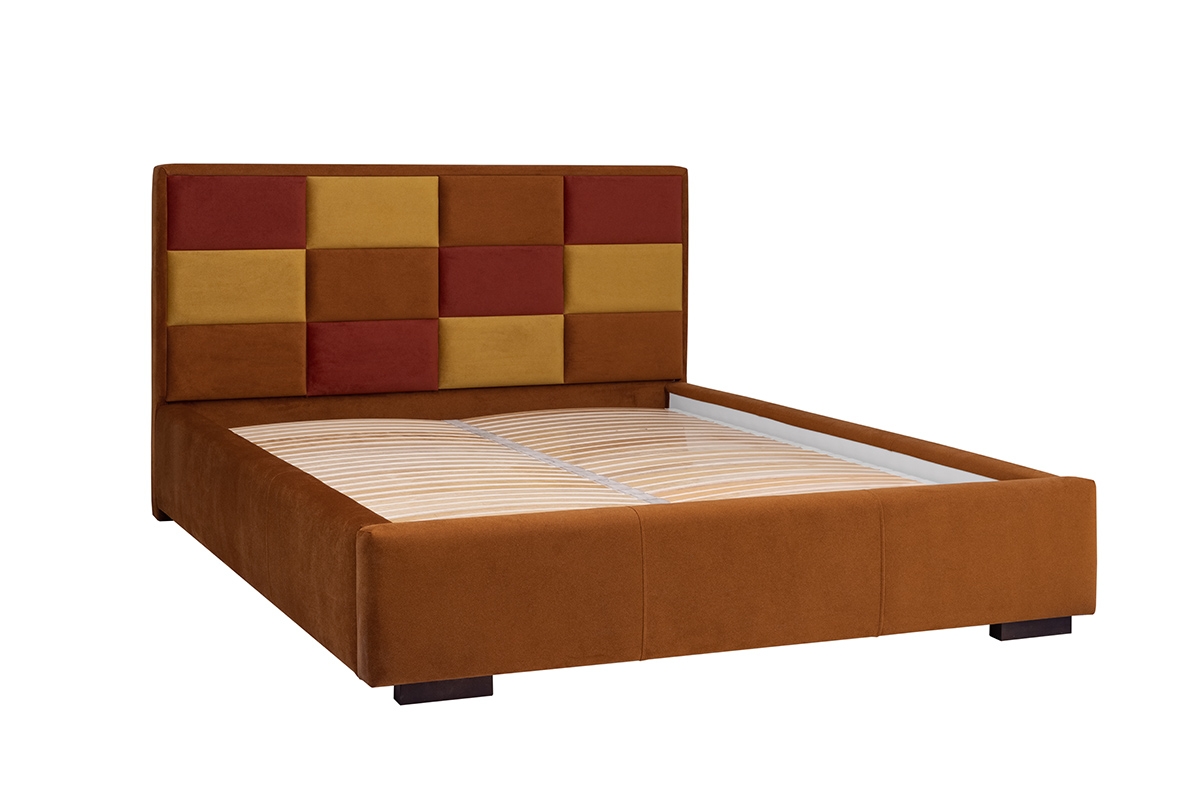 Łóżko tapicerowane sypialniane ze stelażem Menir - 180x200, nogi wenge  łóżko Menir z drewnianym stelażem listwowym 