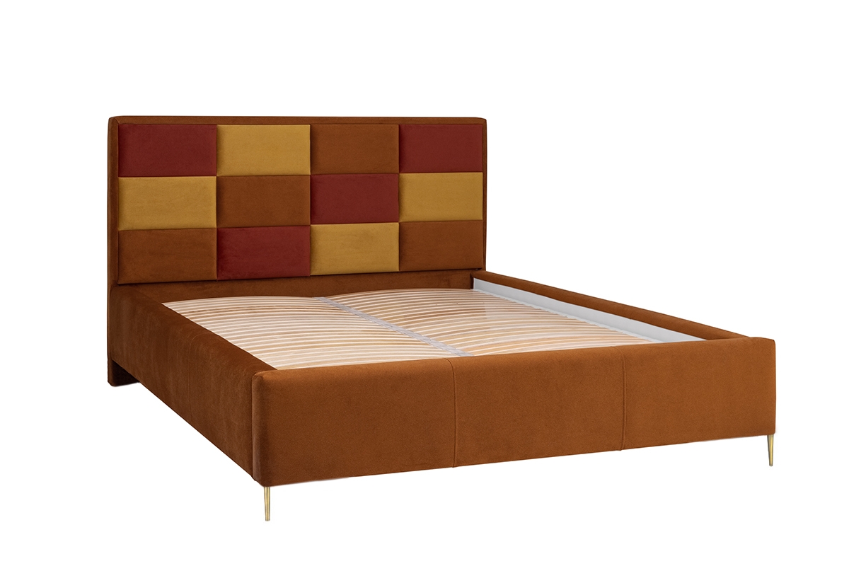 Łóżko tapicerowane sypialniane ze stelażem Menir - 180x200, nogi złote łóżko sypialniane z wysokim wezgłowiem