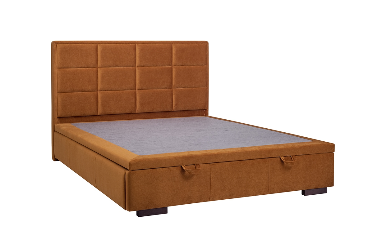 Łóżko sypialniane z tapicerowanym stelażem i pojemnikiem Menir - 160x200, nogi wenge  łóżko do sypialni z drewnianymi nóżkami 