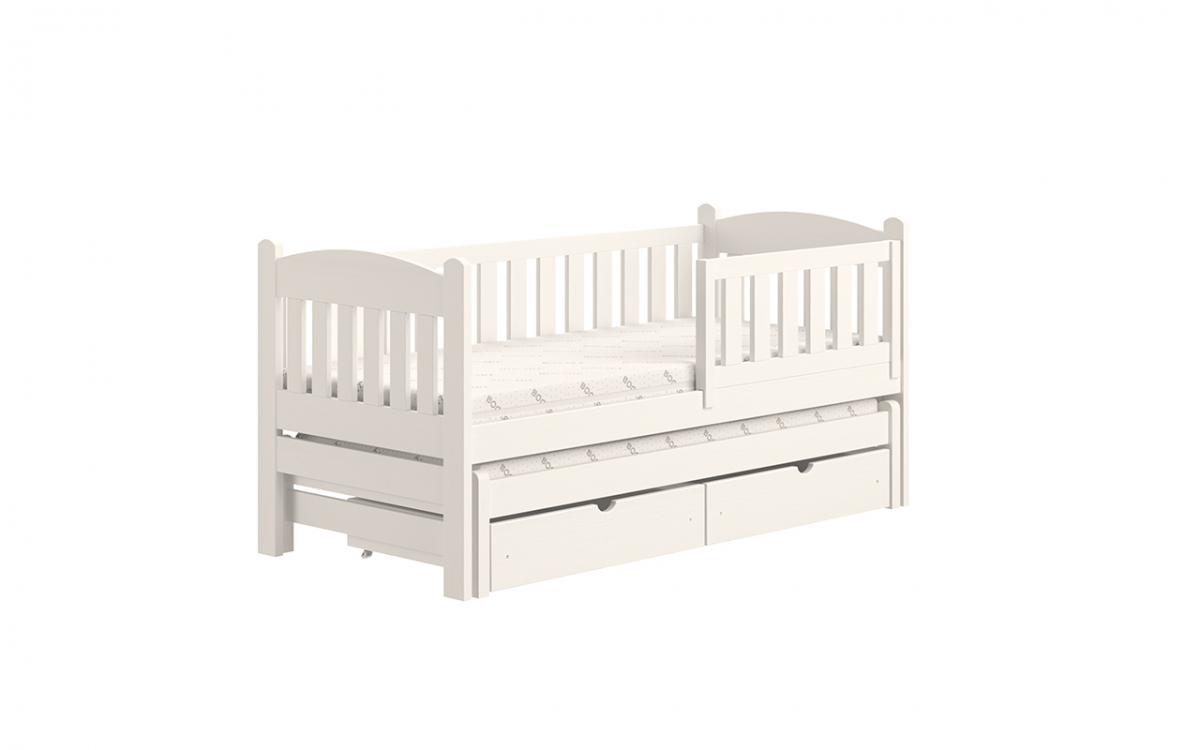 Łóżko dziecięce parterowe wysuwane Alvins z szufladami - biały, 90x180 łóżko dziecięce z wezgłowiem 