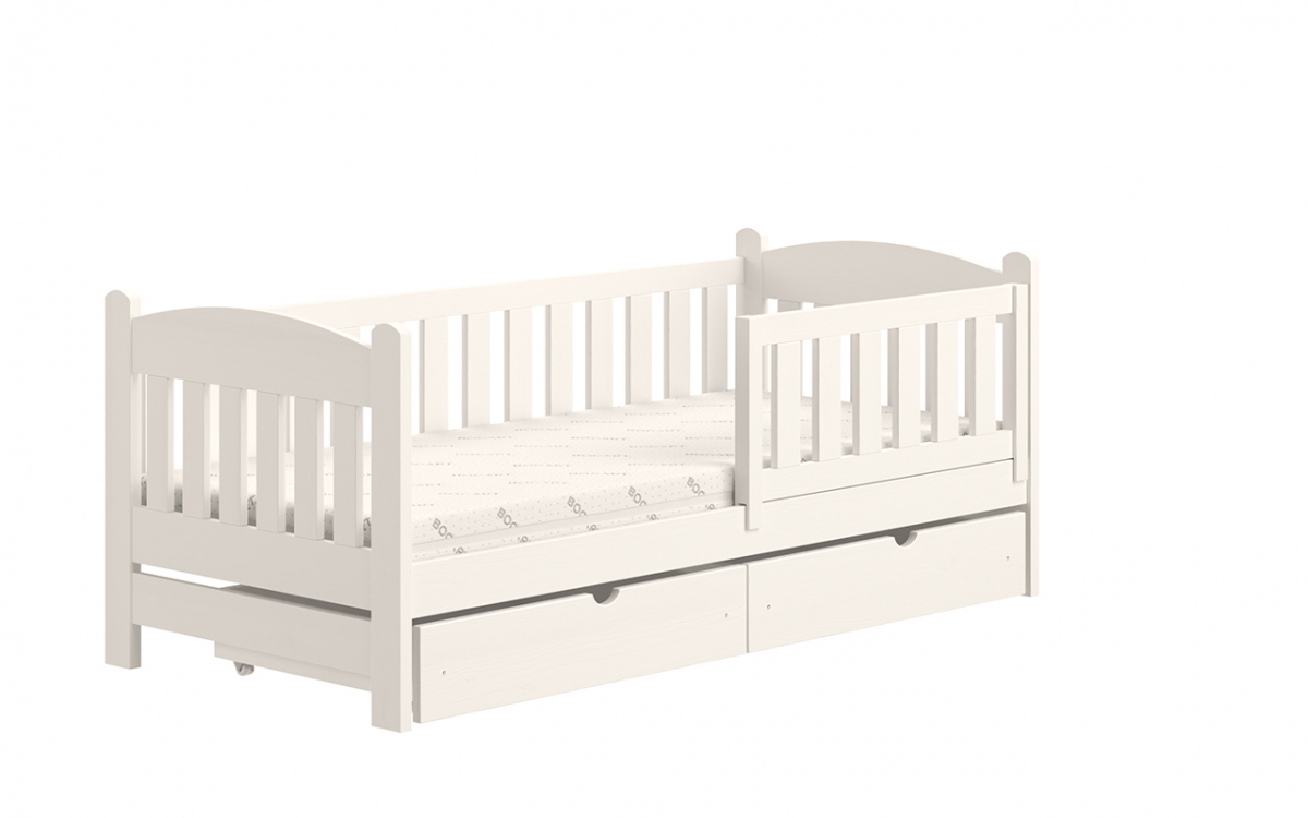 Łóżko dziecięce drewniane Alvins z szufladami - biały, 90x200 Łóżko dziecięce drewniane Alvins - Kolor Biały 