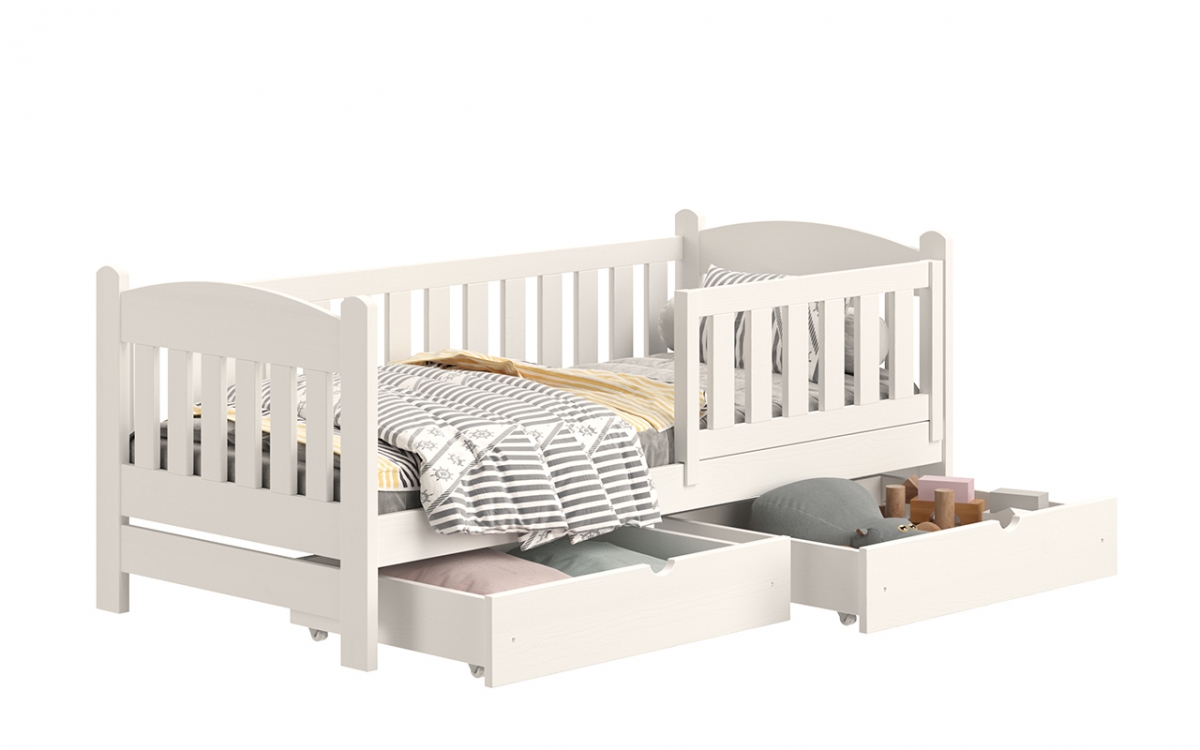 Łóżko dziecięce drewniane Alvins z szufladami - biały, 80x180 Łóżko dziecięce drewniane Alvins - Kolor Biały 