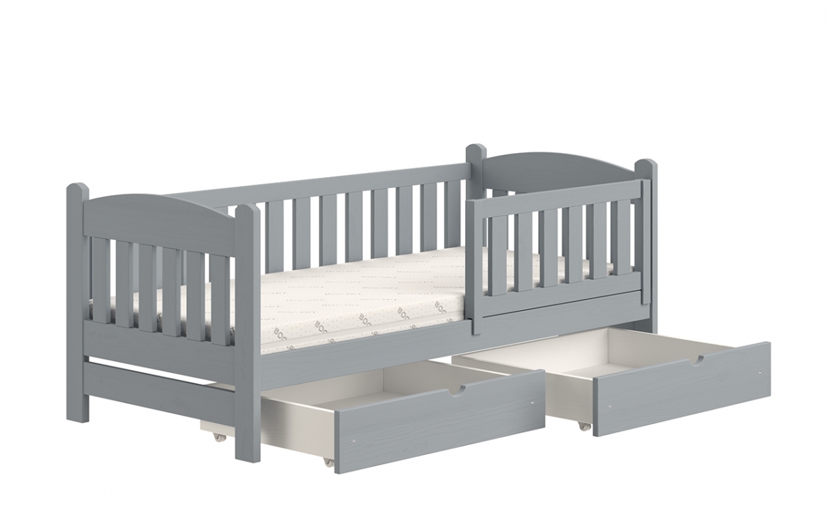 Łóżko dziecięce drewniane Alvins z szufladami - szary, 90x200 Łóżko dziecięce drewniane Alvins - Kolor Szary